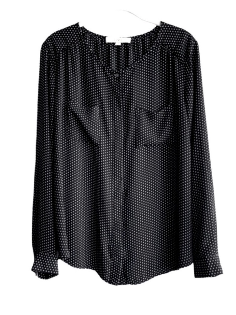 LOFT Long Sleeve Blouse Button Down Chest Pockets Dot Print Black White Size M
